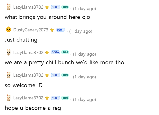 A regular welcomes a new visitor and hopes they stick around